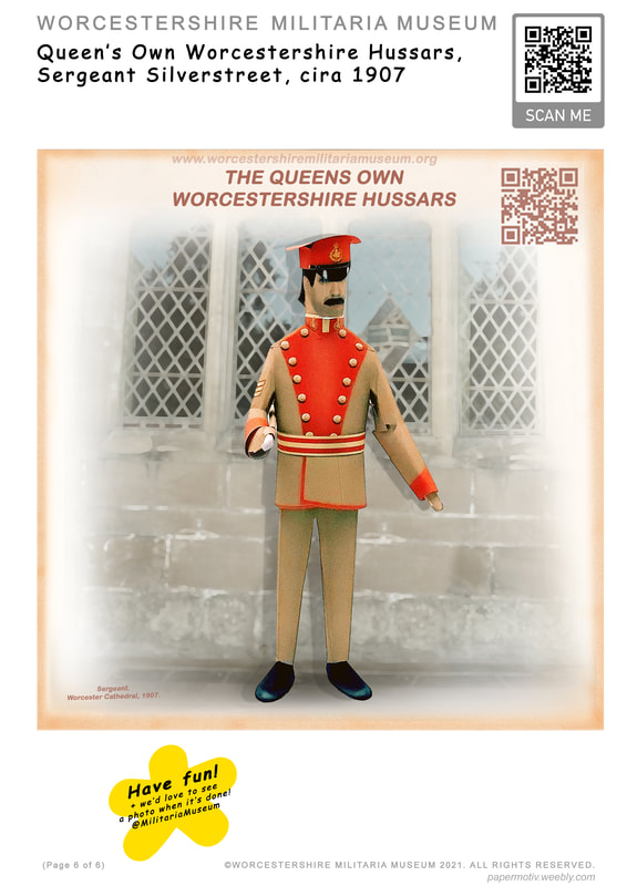 WW1 paper model template. Worcestershire Hussars Yeomanry soldier. Sergeant in khaki Lancer's uniform