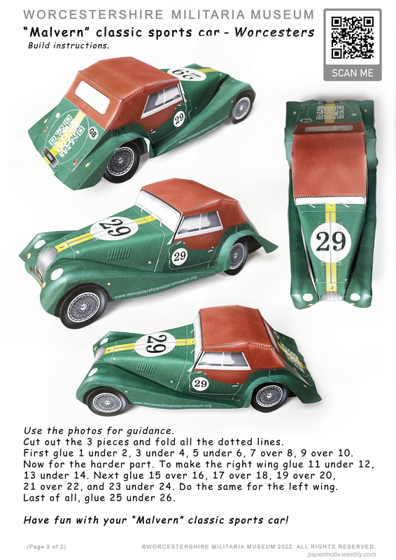 Classic Malvern Hills sports car paper template model.