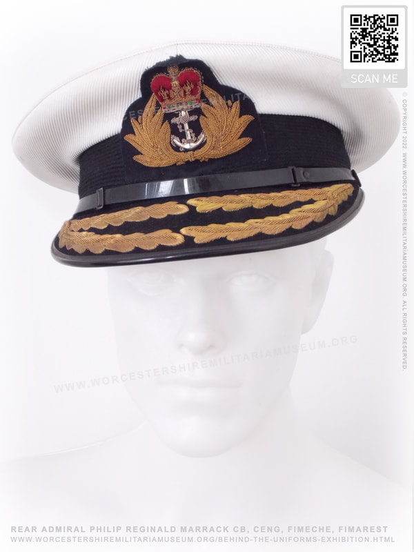 Royal Navy Flag Officer Engineer peaked visor cap Rear Admiral P. R. Marrack CB, CEng, FIMechE, FIMarEST
