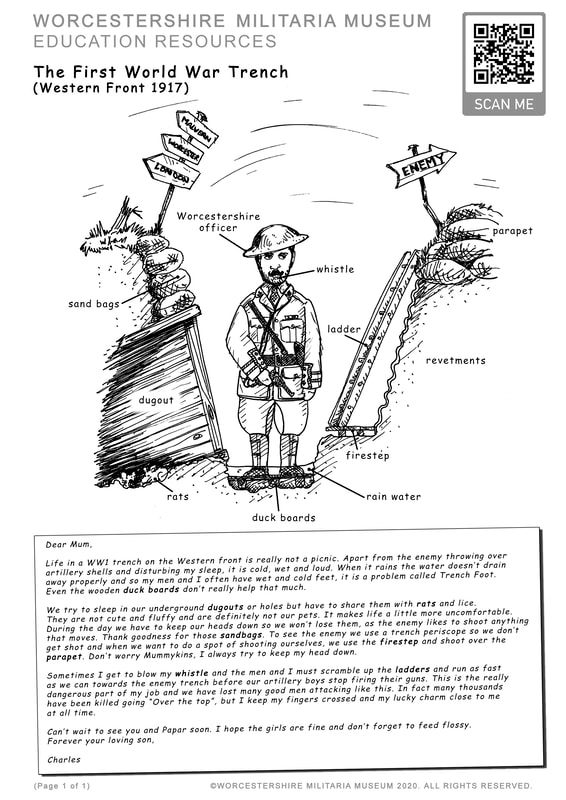 World War One Trench Worcestershire Regiment colouring sheet