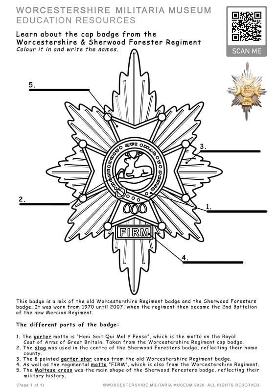 Worcesters and Foresters Regiment cap badge. Learning activity.