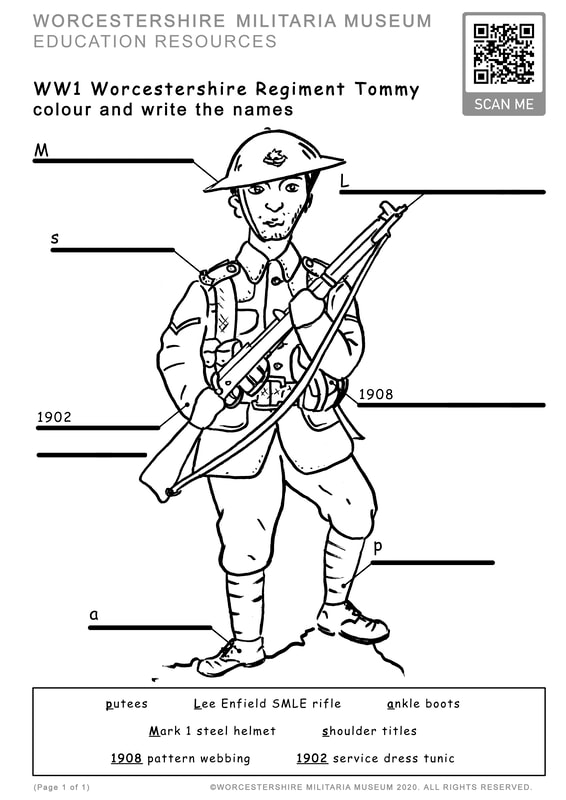 World War One British Tommy colouring in sheet.