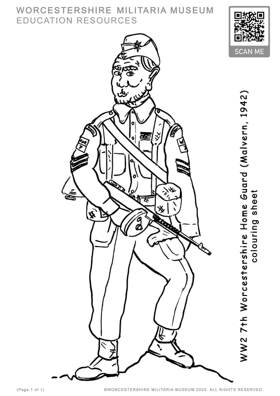 WW2 7th Battalion Home Guard Worcestershire Regiment colouring in sheet.