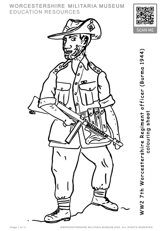 WW2 7th Battalion Worcestershire Regiment colouring in sheet.