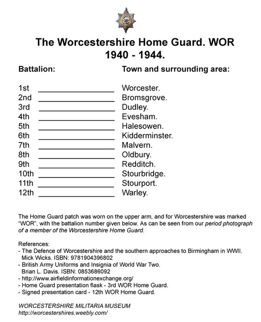 Worcester Home Guard Battalions. Worcestershire. WWII. WW2.